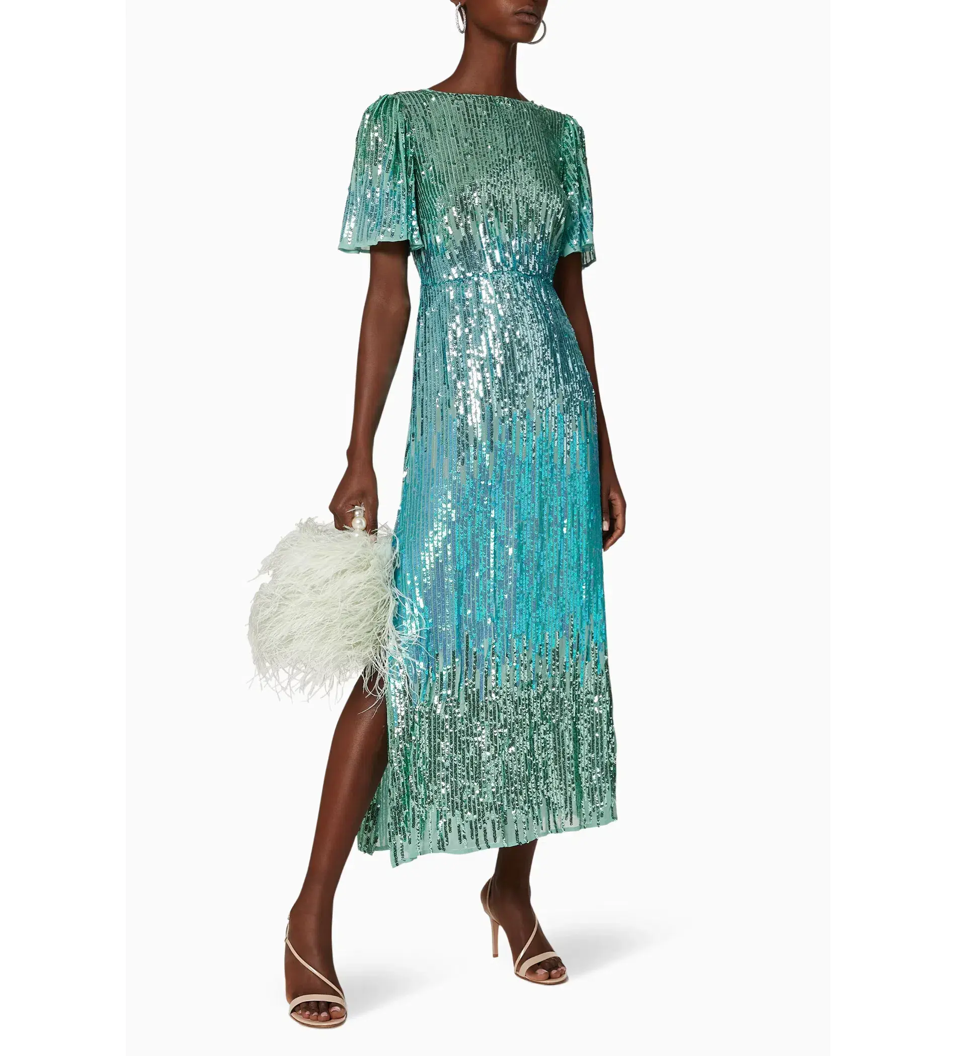 RIXO Rent Venus Turquoise Sequin Midi Dress Size UK 12 - Image 1