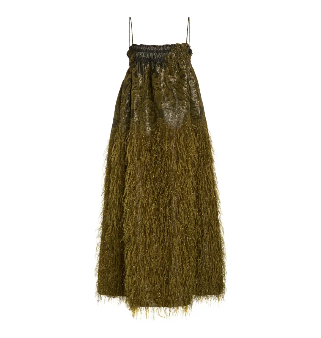 Ganni Feather Jacquard Midi Dress in Green Size UK 8 for rent on The Volte - main image