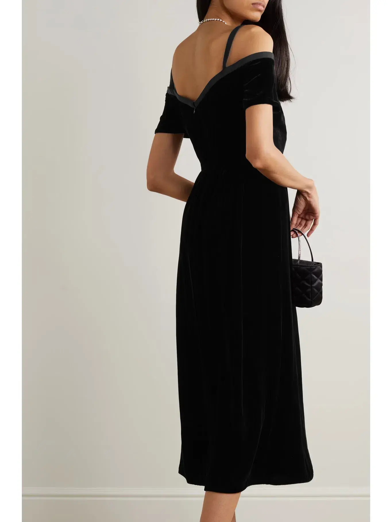 Saloni Clementine Embellished Velvet Midi Dress Black Size UK 12 - Image 2
