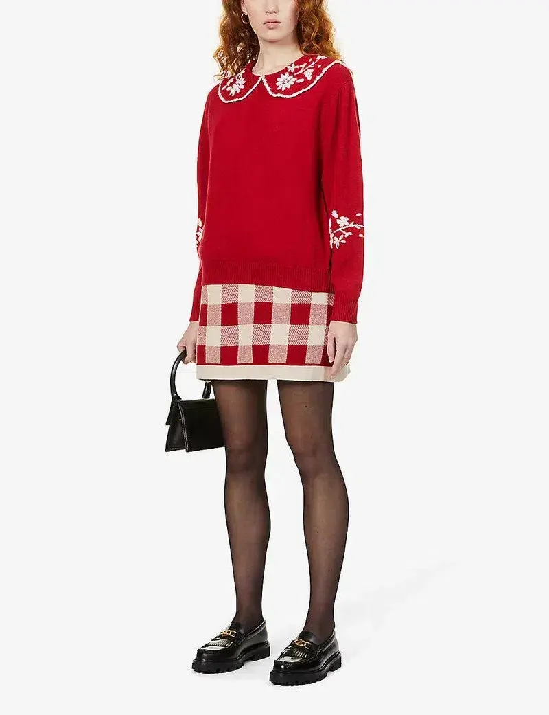 Rixo Lula Embroidered Wool Sweater Red Size S / UK 10 - Image 1