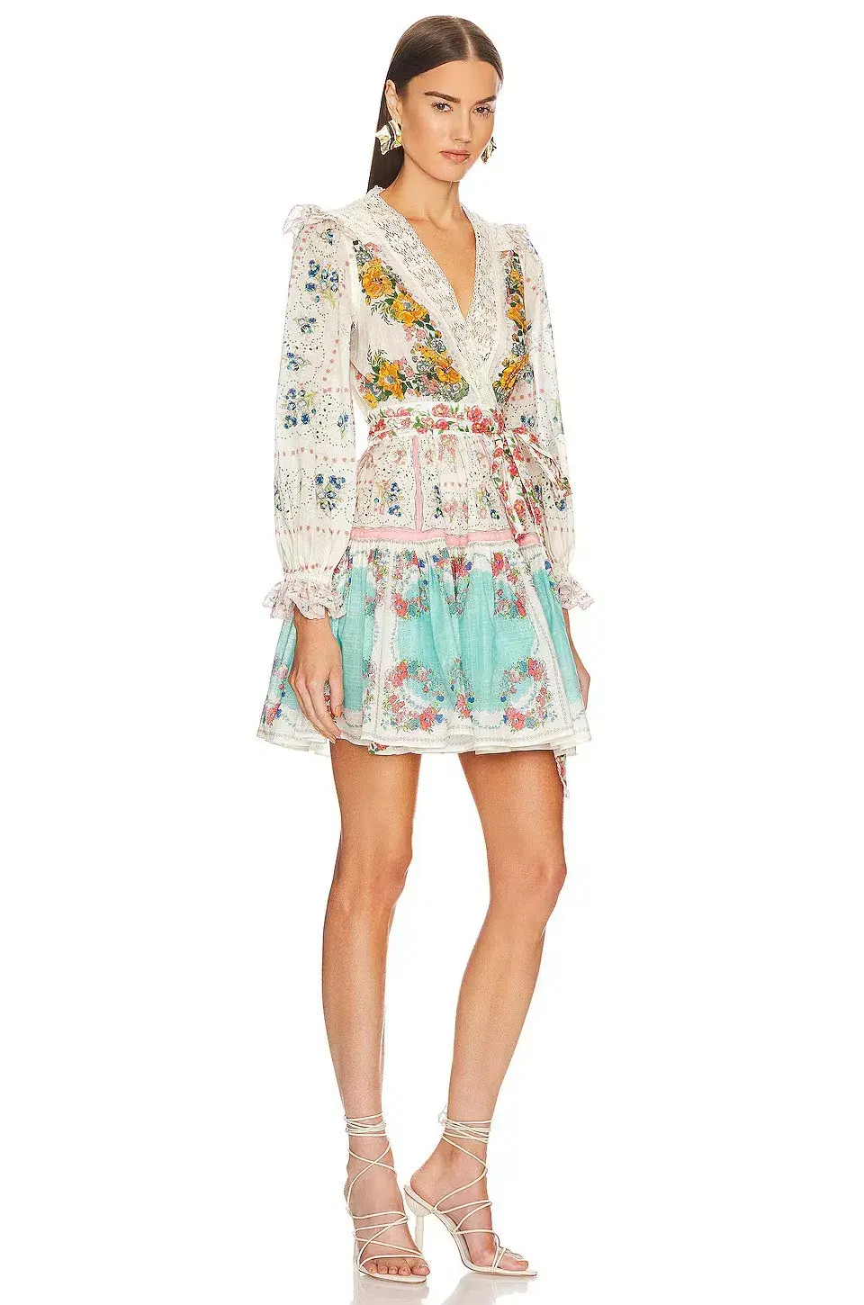 Zimmermann Clover Patched Wrap Lace Mini Dress Patch Painted Floral Size 12 - Image 2