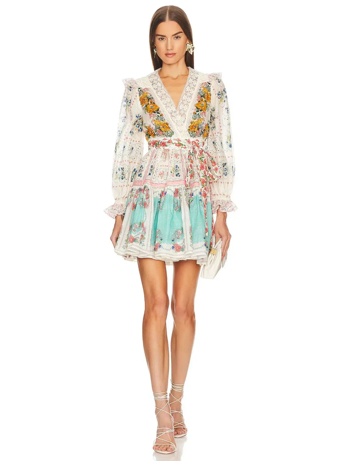 Zimmermann Clover Patched Wrap Lace Mini Dress Patch Painted Floral Size 12 - Image 1