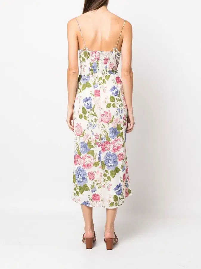 Reformation Kourtney Midi Dress White Floral Print Size UK 12 - Image 3