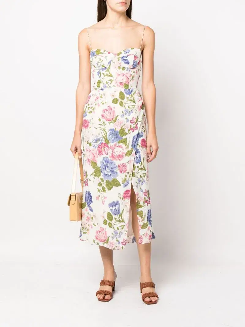 Reformation Kourtney Midi Dress White Floral Print Size UK 12 - Image 1