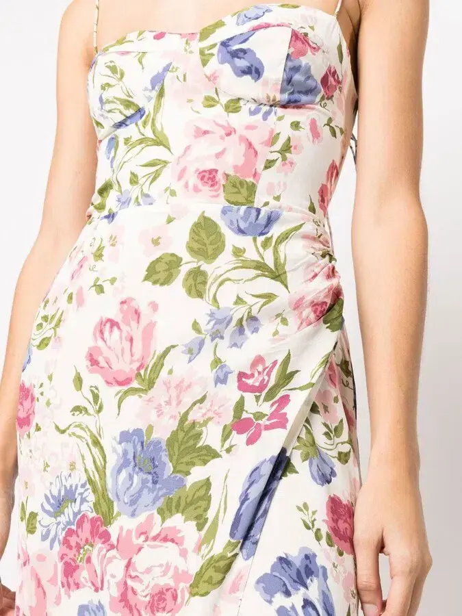 Reformation Kourtney Midi Dress White Floral Print Size UK 12 - Image 4