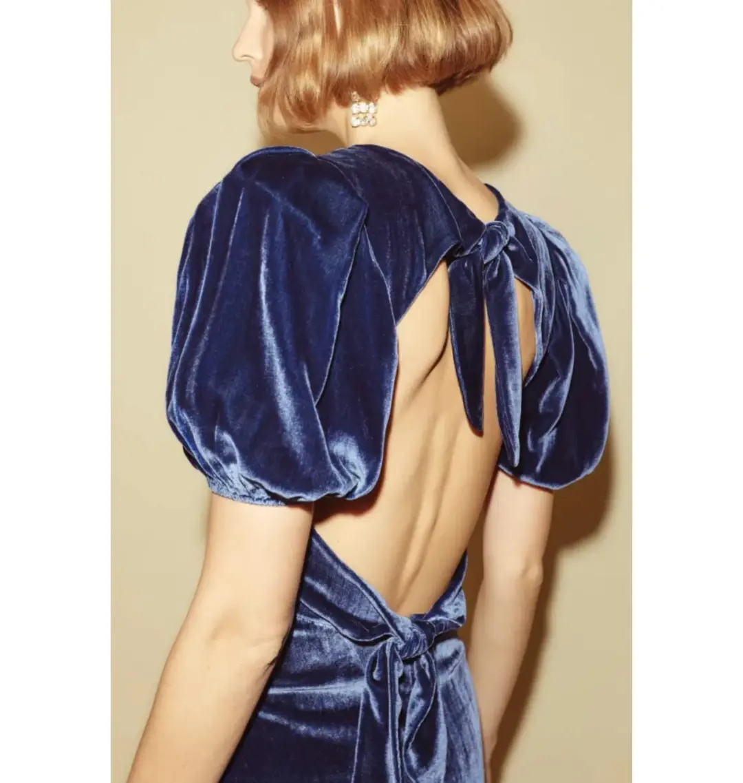 Reformation Livia Velvet Dress Blue Size UK 10 for rent on The Volte - main image