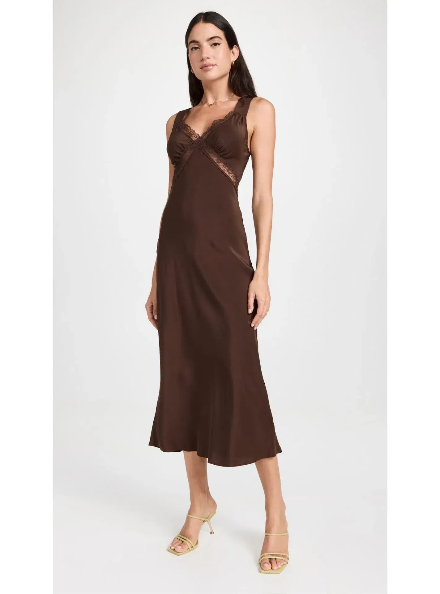 Reformation Provence Silk Midi Dress Cafe Brown Size M / UK 10 - Image 1