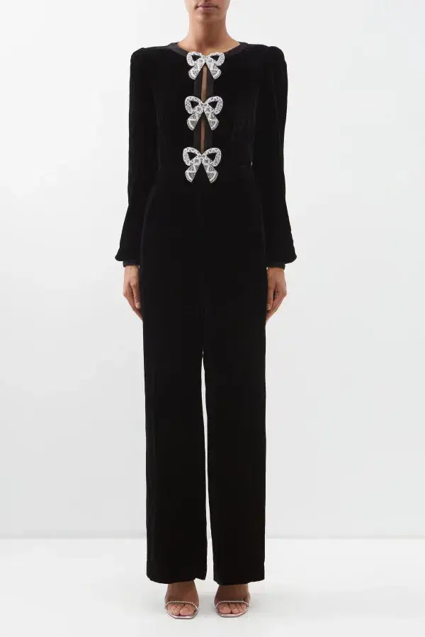 Saloni Camille Crystal Bow Jumpsuit Black Size UK 14 for rent on The Volte - main image