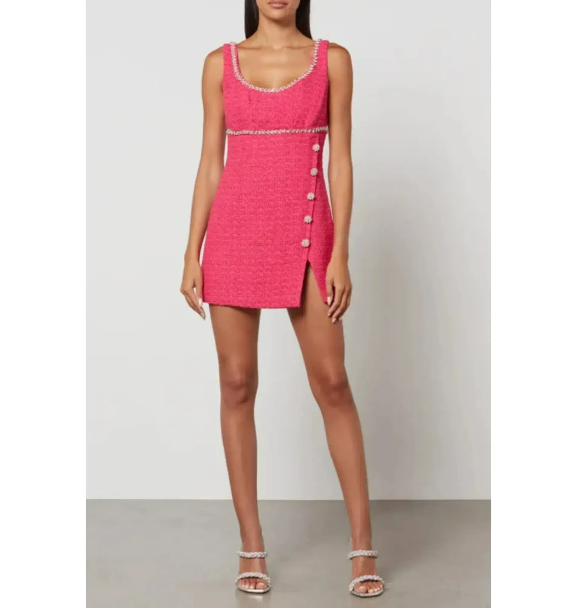 Self Portrait Boucle Mini Dress Hot Pink Size UK 12 - Image 1