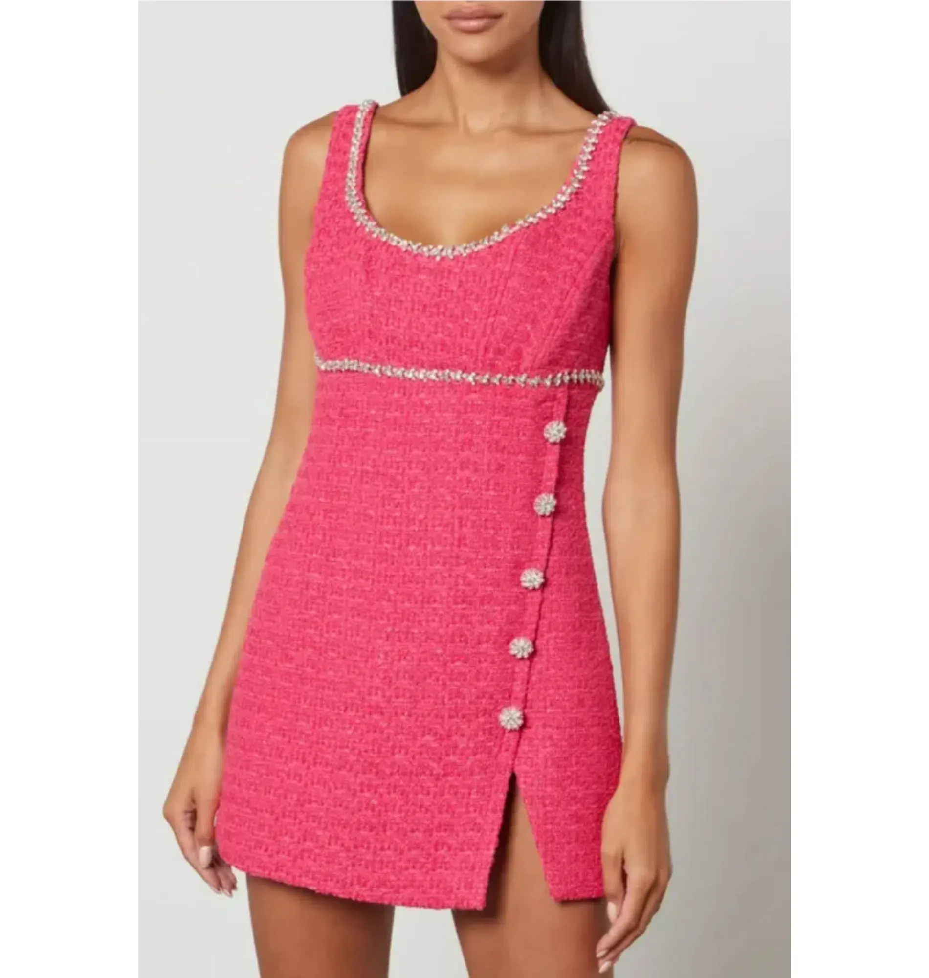 Self Portrait Boucle Mini Dress Hot Pink Size UK 12 - Image 2