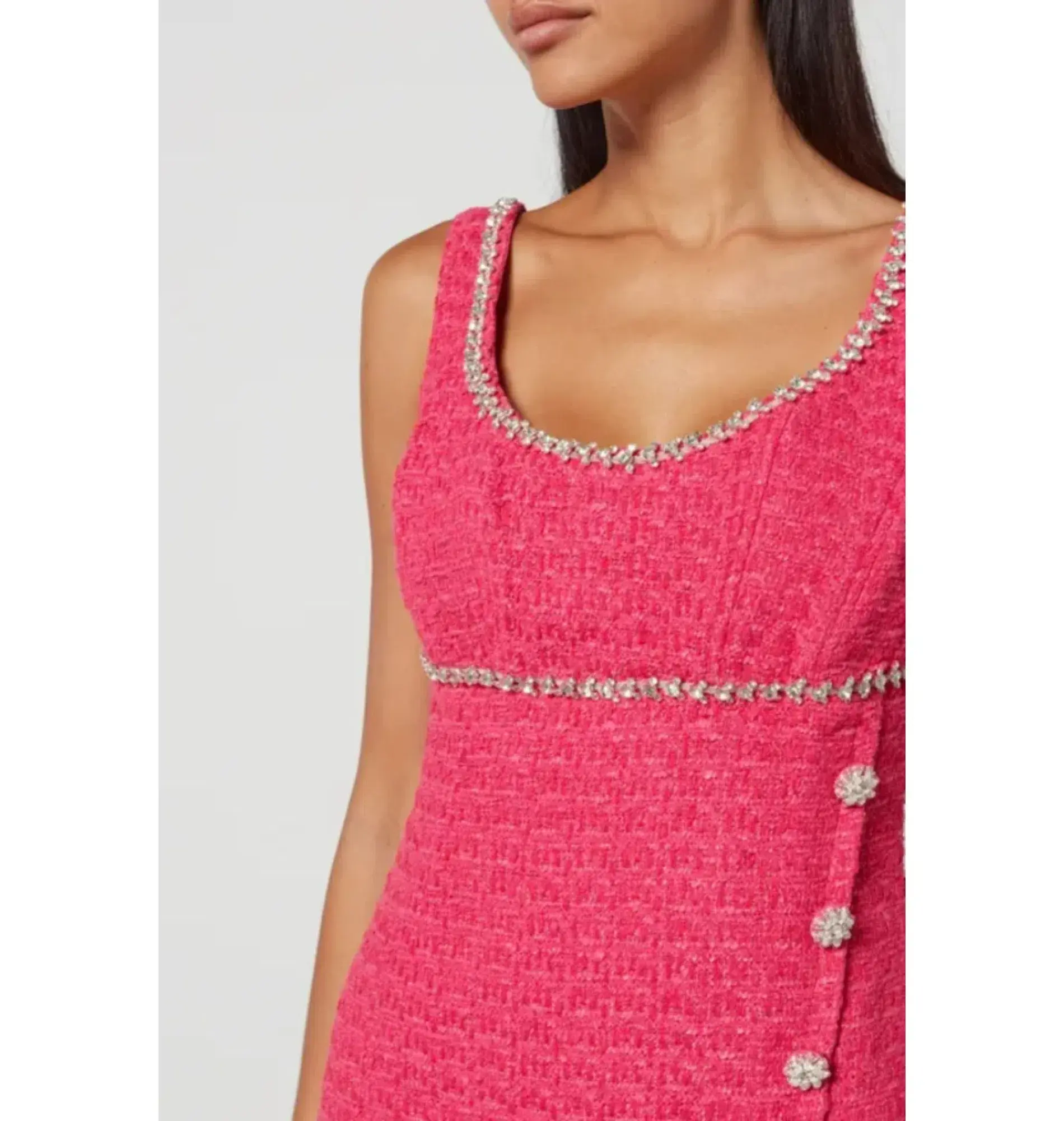 Self Portrait Boucle Mini Dress Hot Pink Size UK 12 - Image 3