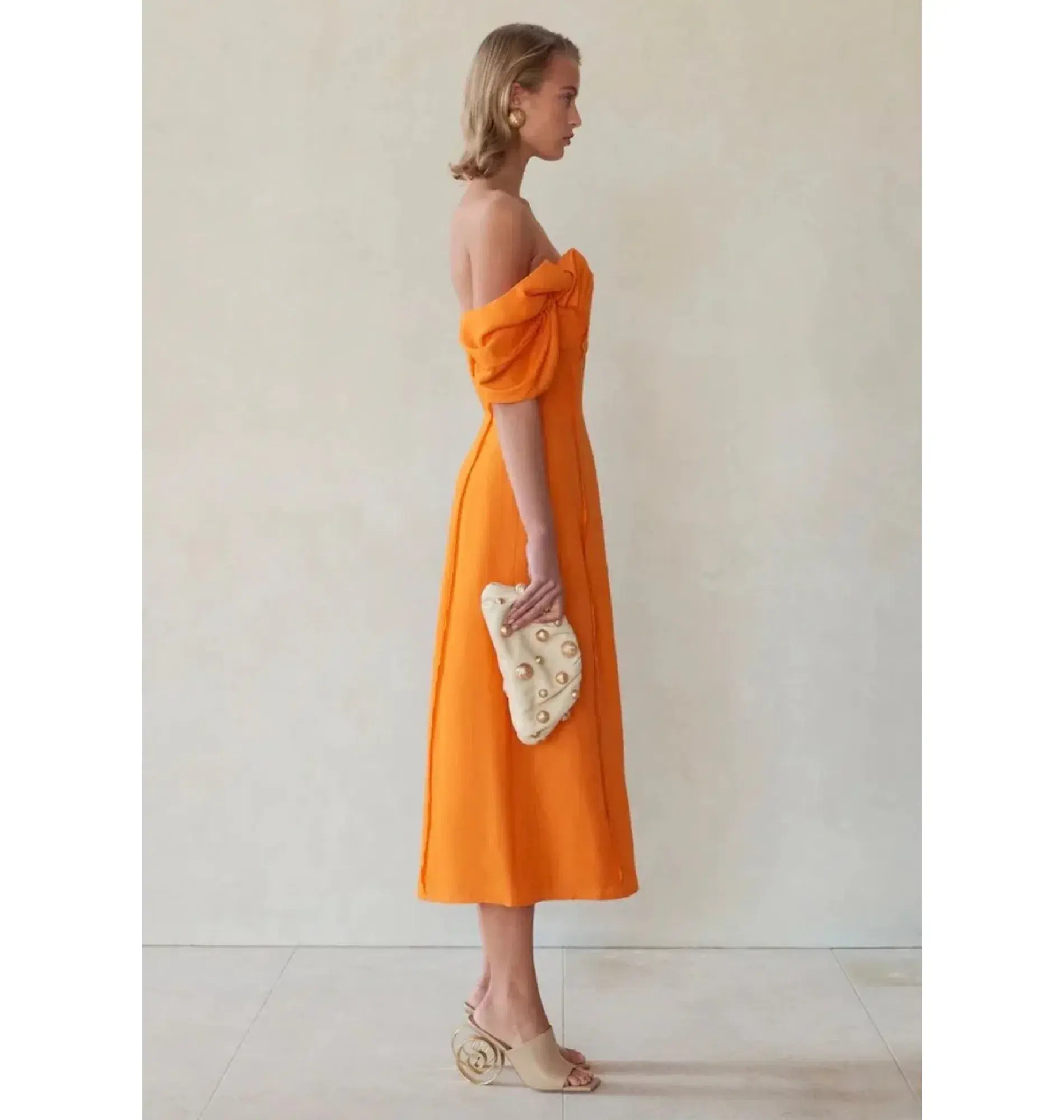 Cult Gaia Muna Off Shoulder Midi Dress Orange Size UK 12 - Image 2