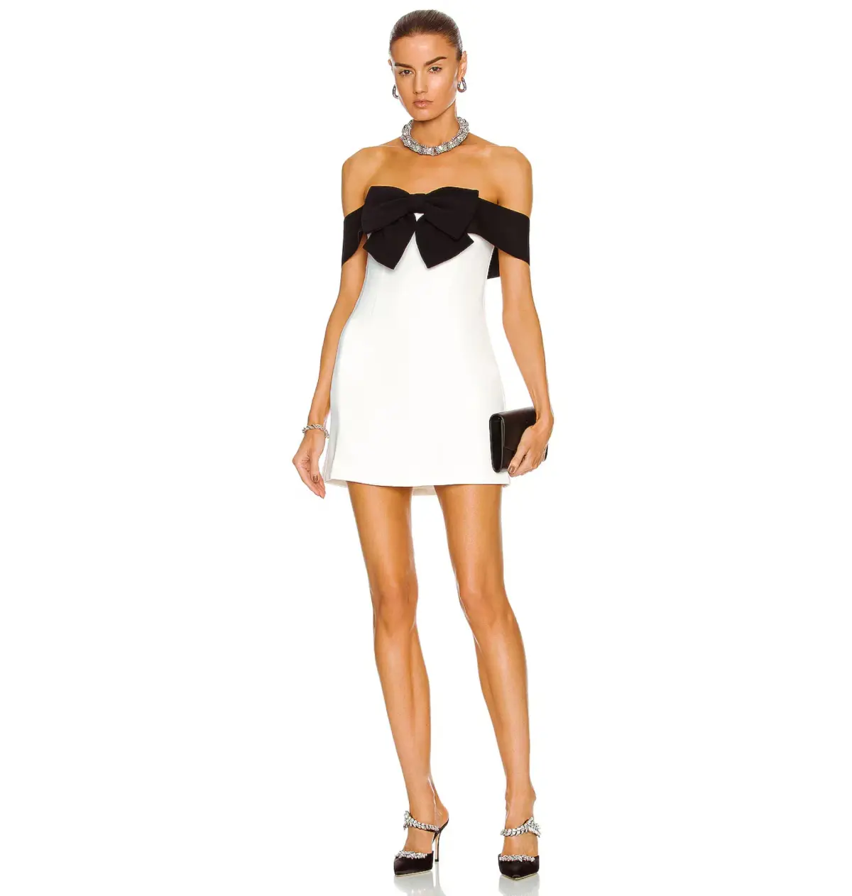 Self Portrait Off Shoulder Bow Dress in Monochrome Size UK 10 - Image 1