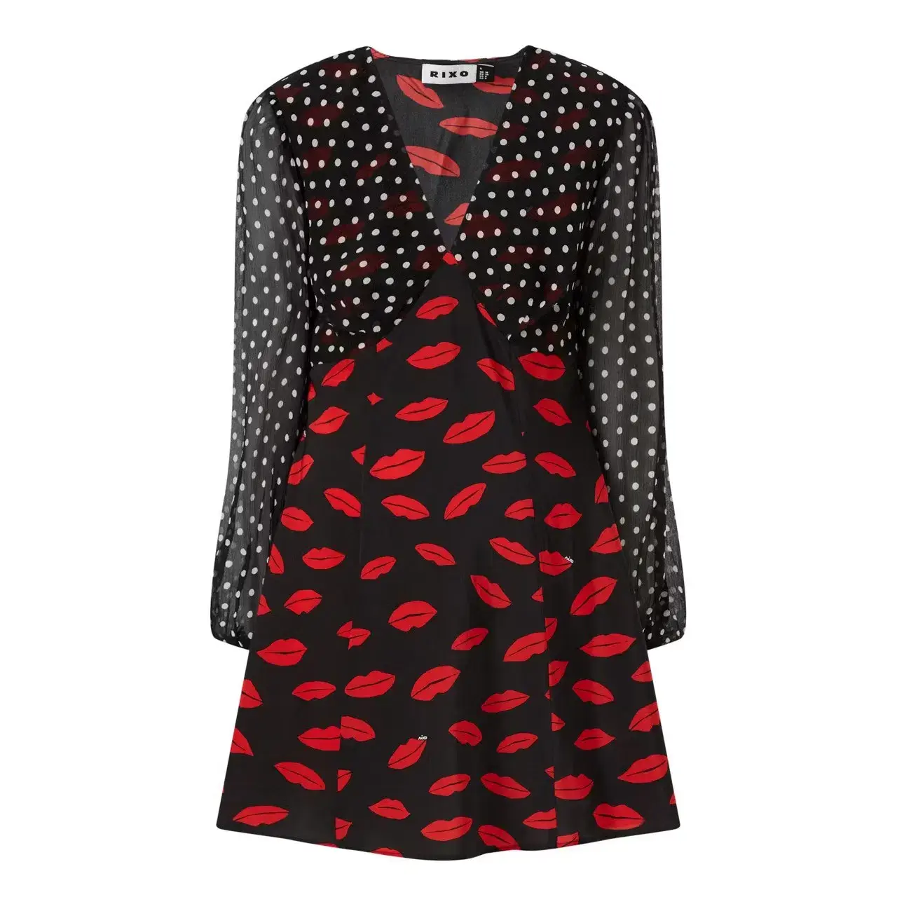 Rixo Lia Lip Mini Dress Kiss Print Size S / UK 10 - Image 6