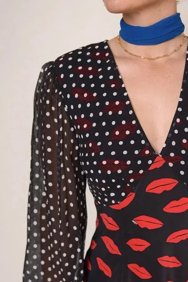 Rixo Lia Lip Mini Dress Kiss Print Size S / UK 10 - Image 3