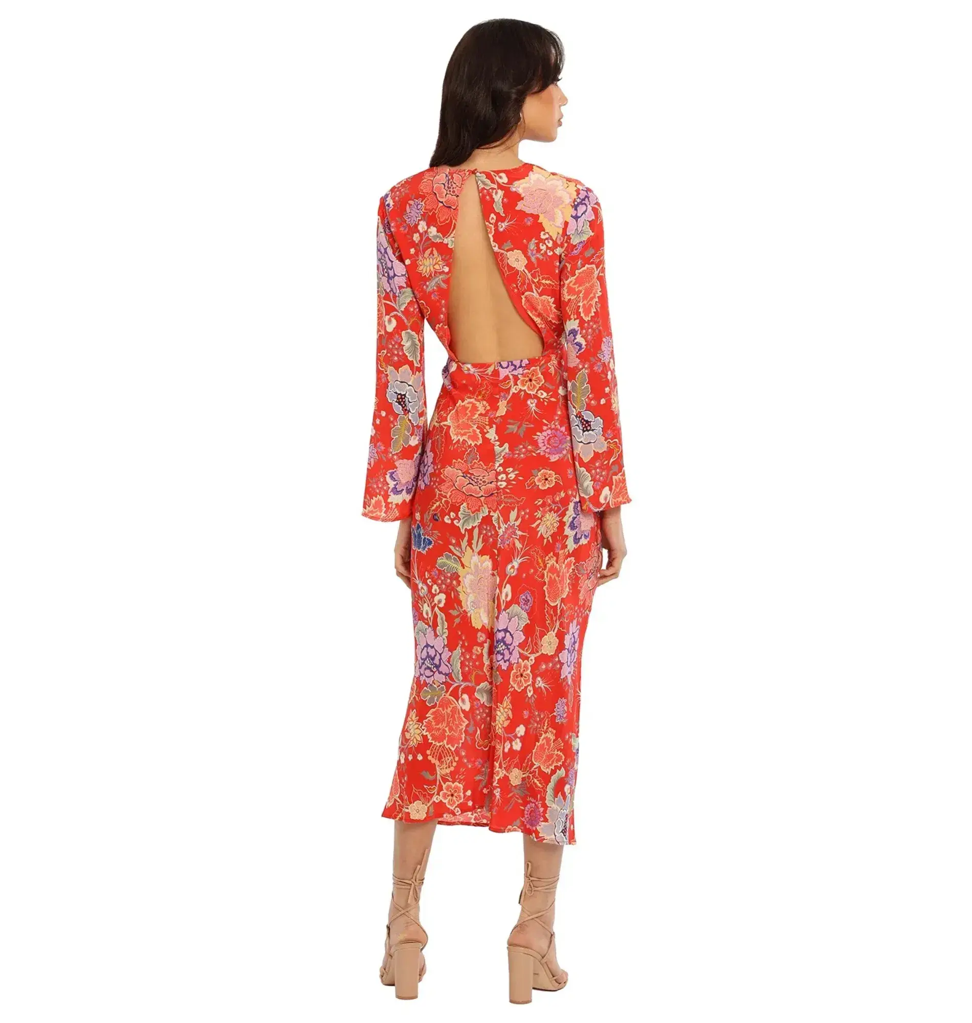 Rixo Mel Open Back Dress Red Print Size UK 10 - Image 3