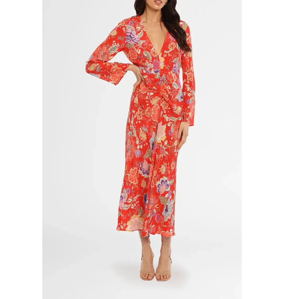 Rixo Mel Open Back Dress Red Print Size UK 10 for rent on The Volte - main image