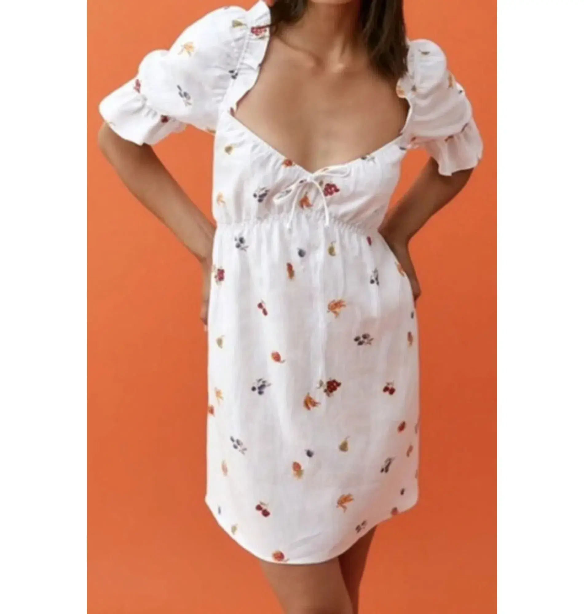 Reformation Channa Fruit Linen Dress Print Size UK 12 - Image 2