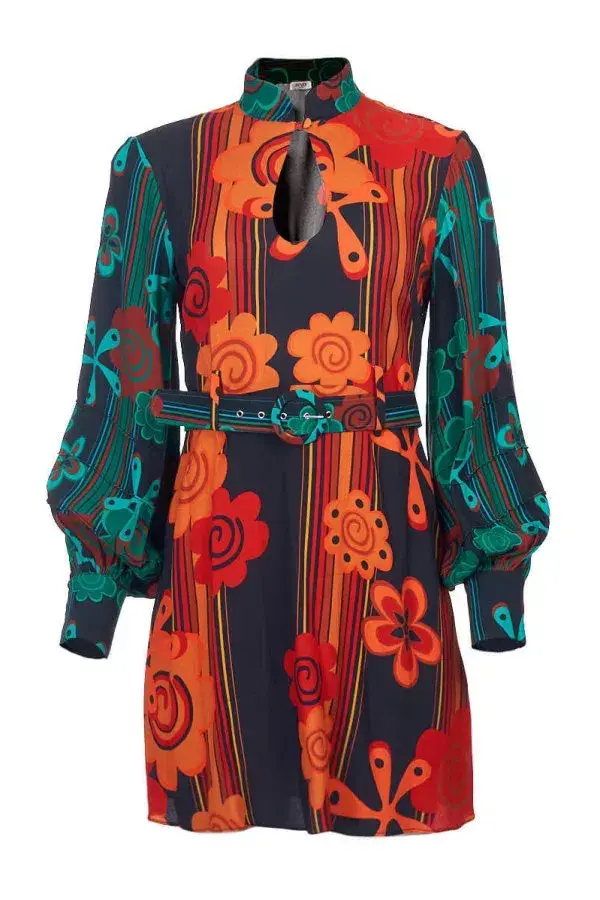 Rixo Michelle Retro Flower Stripe Mini Dress Print Size S / UK 8 - Image 3