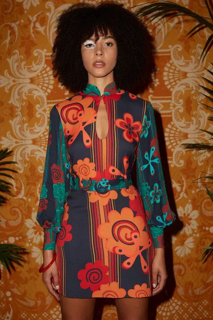 Rixo Michelle Retro Flower Stripe Mini Dress Print Size S / UK 8 for rent on The Volte - main image