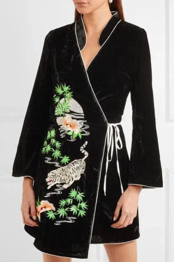 RIXO Iris Tiger Velvet Mini Dress Black Size UK 8 - Image 2