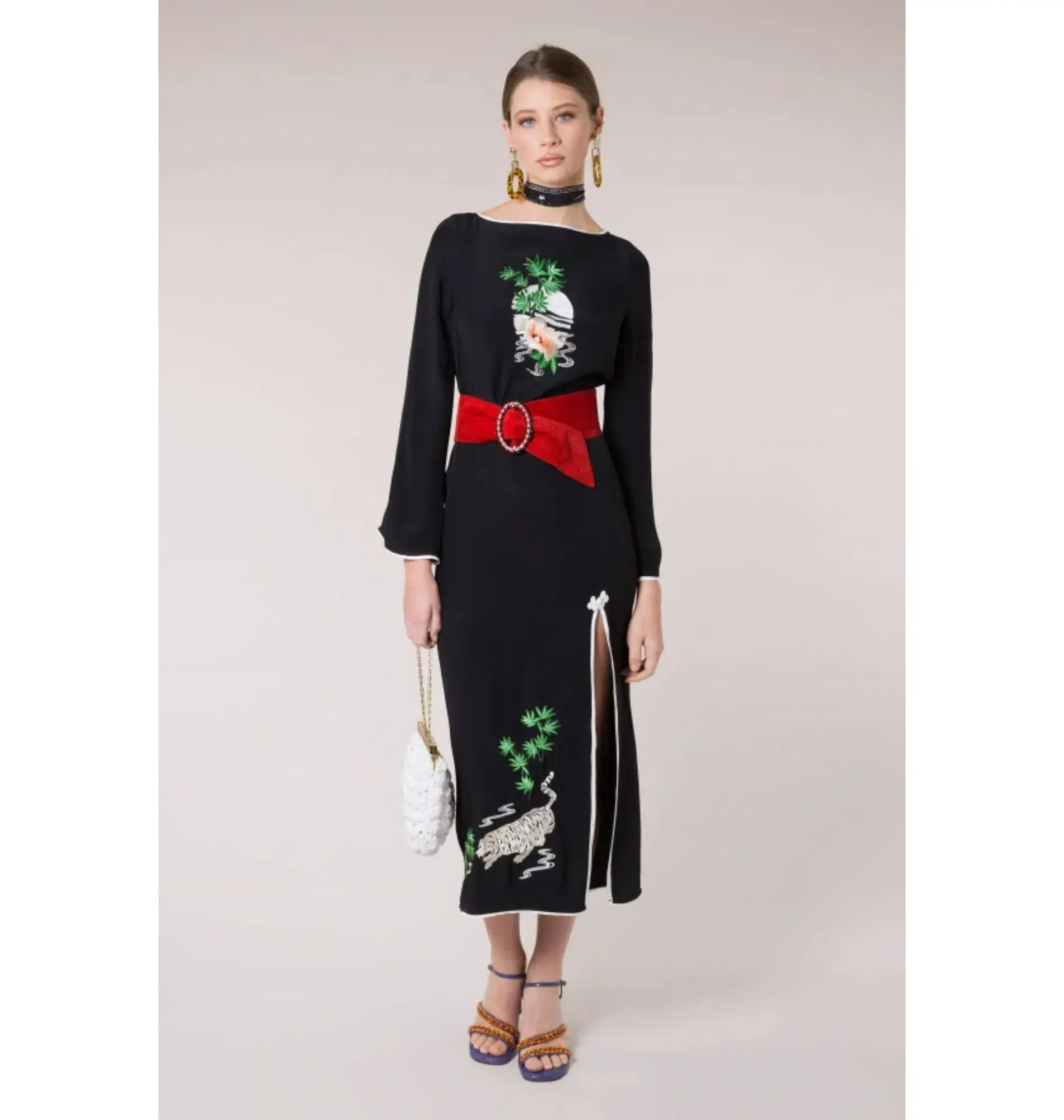 Rixo Tiger Moon Midi Dress Black Size UK 10 - Image 1