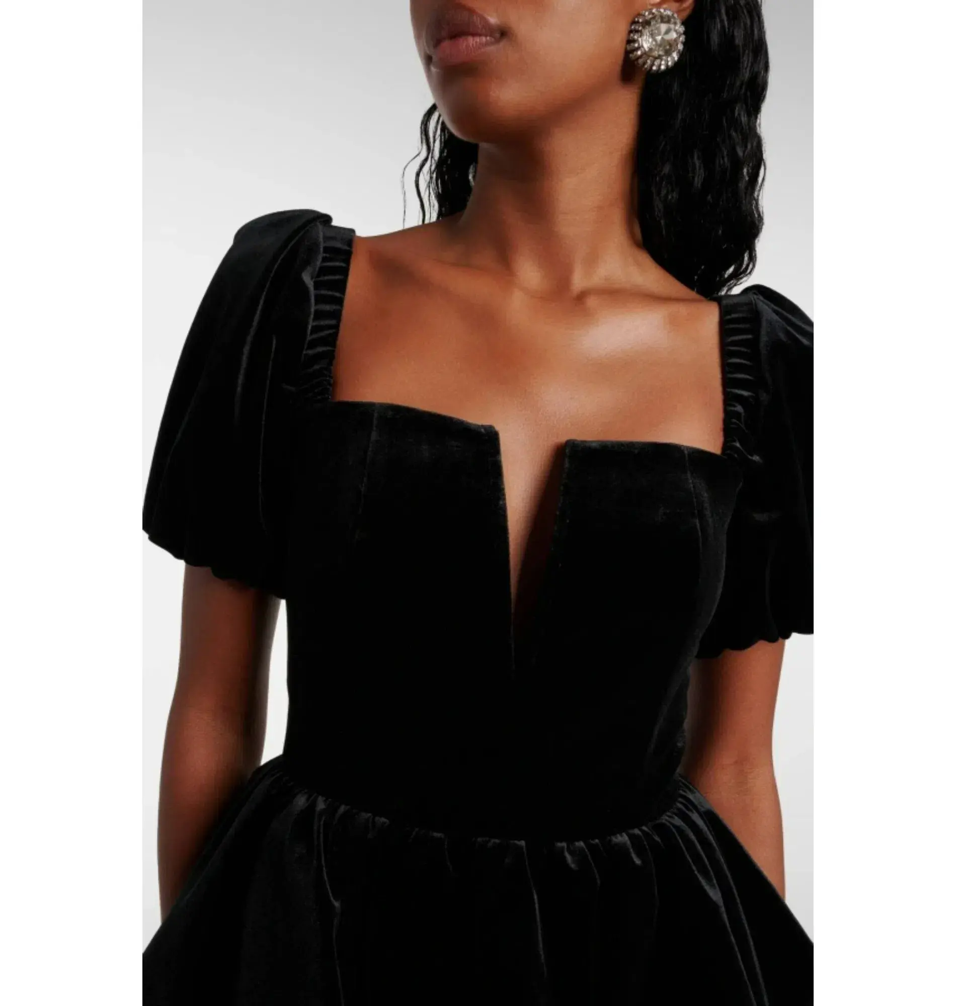 Self Portrait Peplum Velvet Puff Sleeve Dress Black Size UK 10 - Image 3