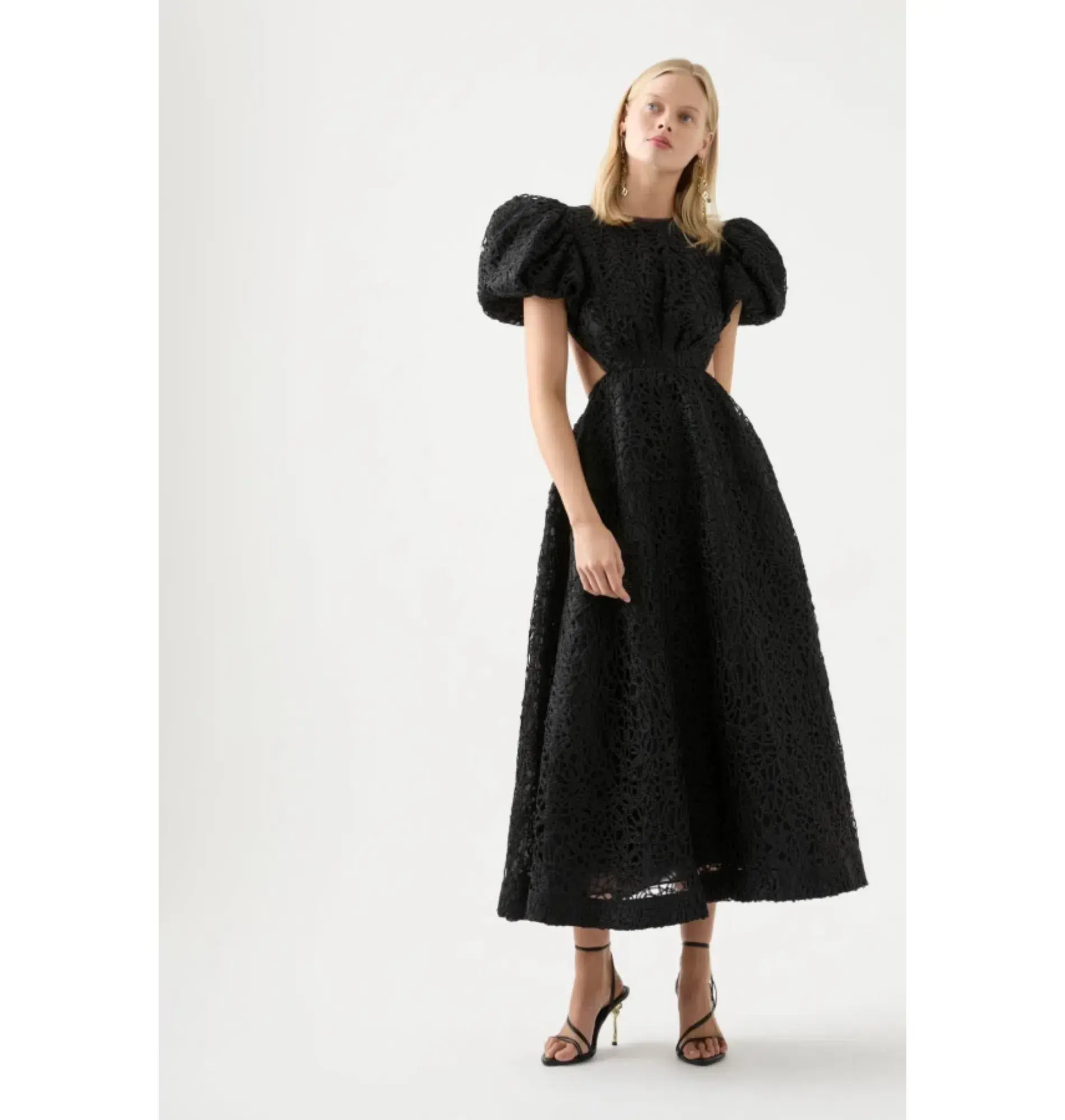 Aje Patina Embroidered Midi Dress Black Size UK 12 - Image 1