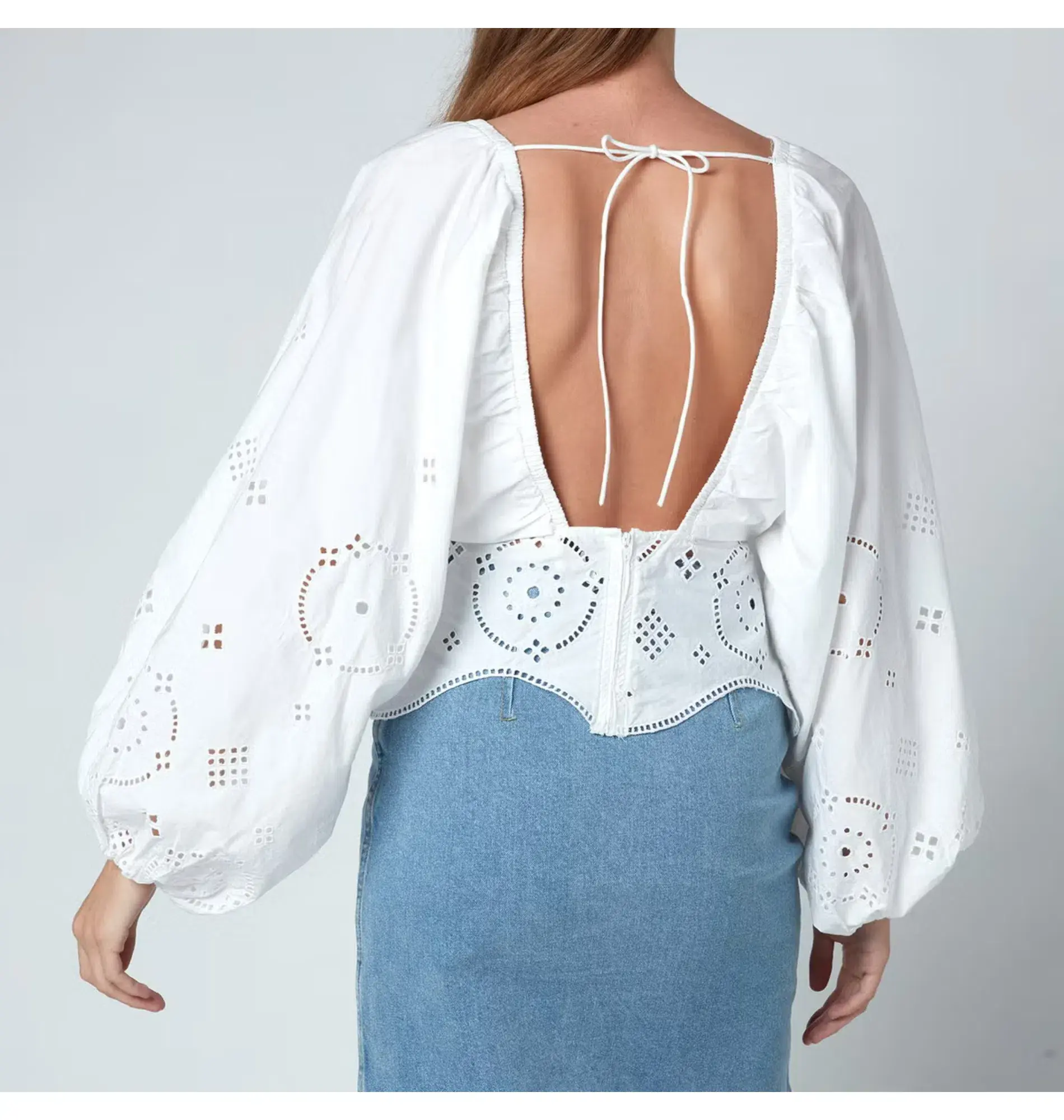 Ganni Broderie Anglais Blouse White Size UK 10 - Image 3