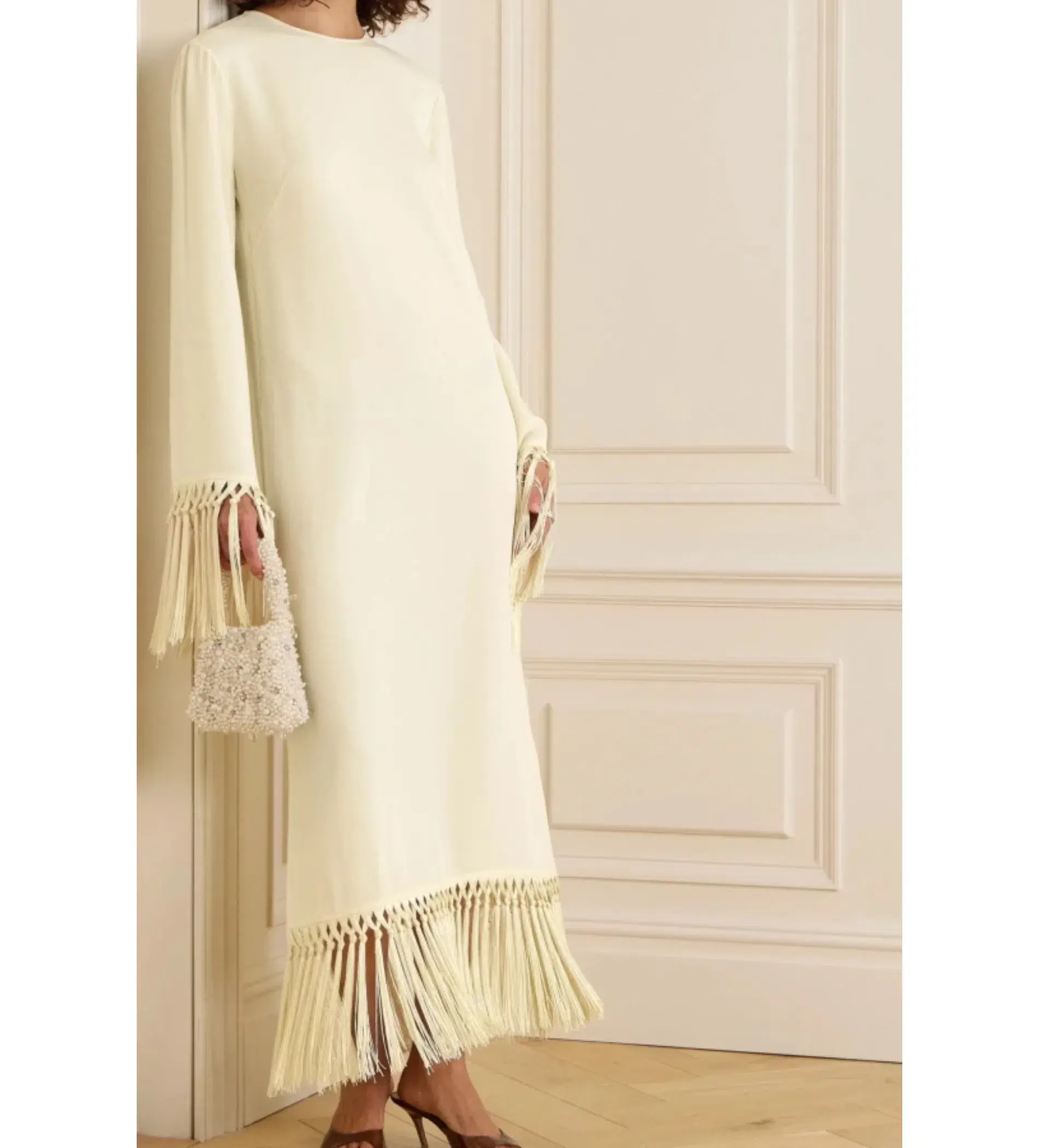 Taller Marmo Claudia Venti Fringed Dress Cream Size 10  - Image 2
