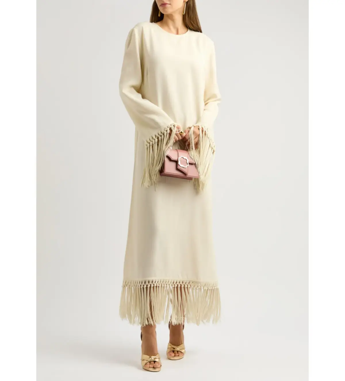 Taller Marmo Claudia Venti Fringed Dress Cream Size 10  - Image 1