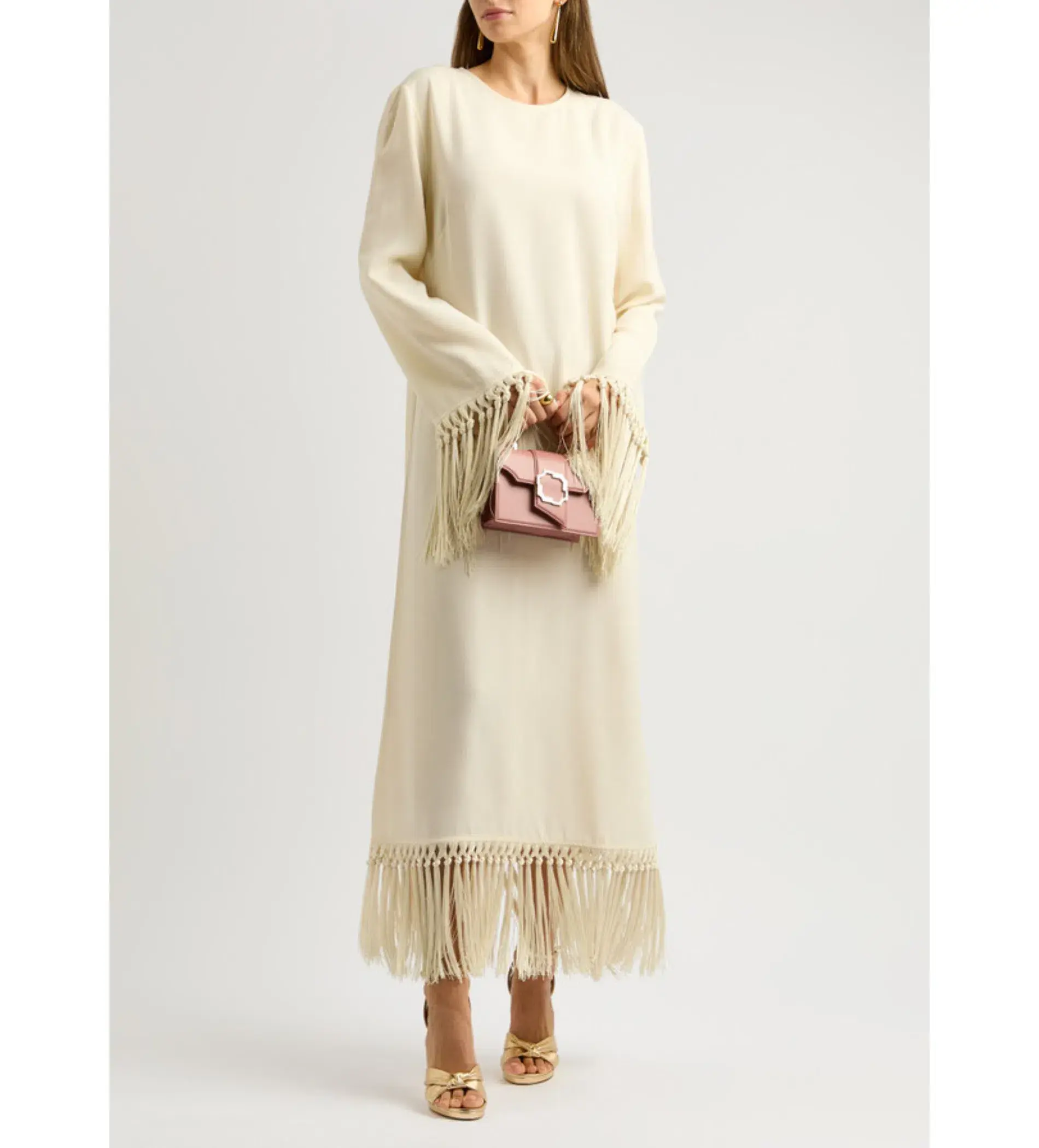 Taller Marmo Claudia Venti Fringed Dress Cream Size 10  - Image 1