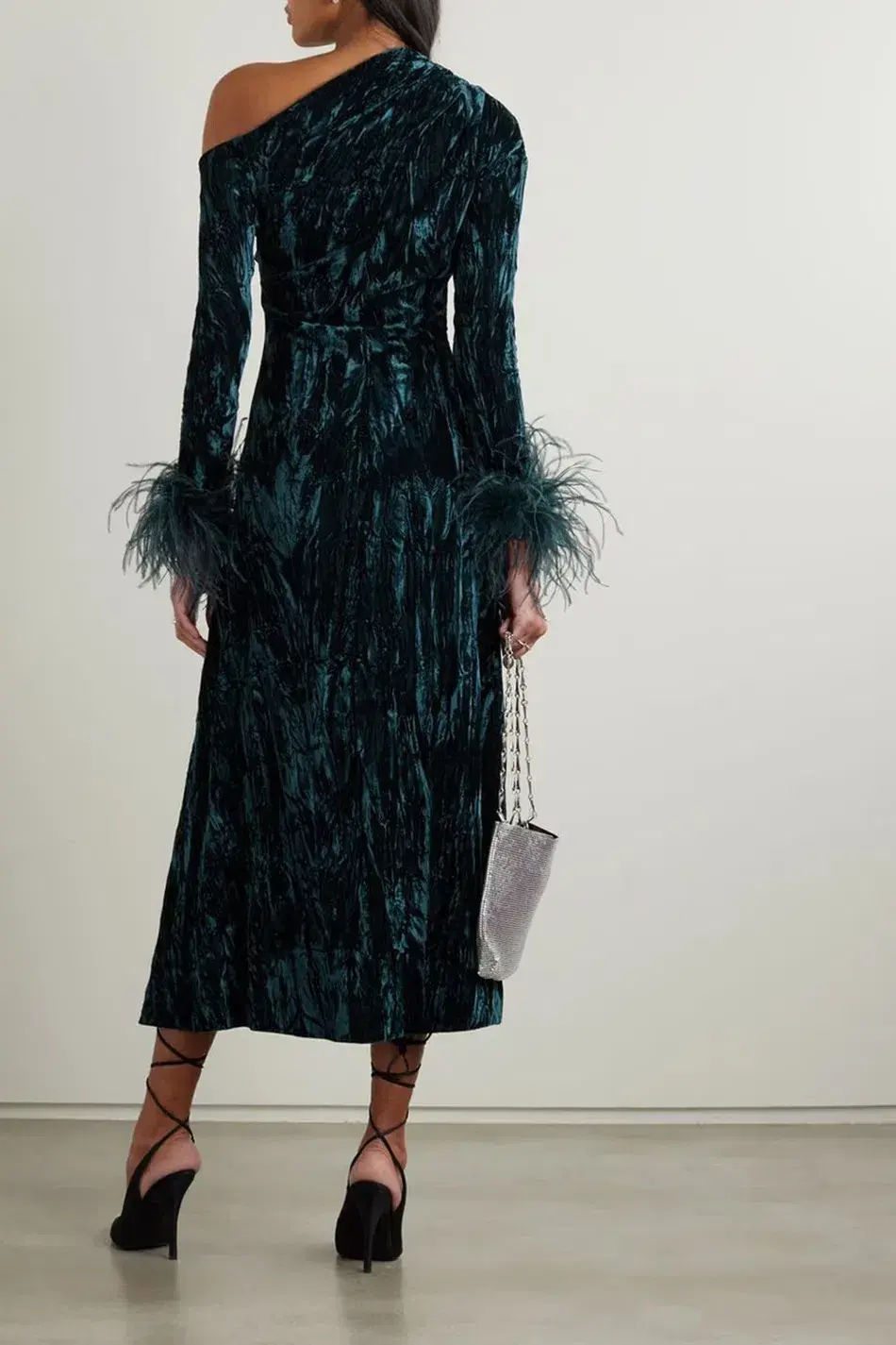 16Arlington Adelaide Velvet Feather Midi Dress Teal Size UK 12 - Image 3