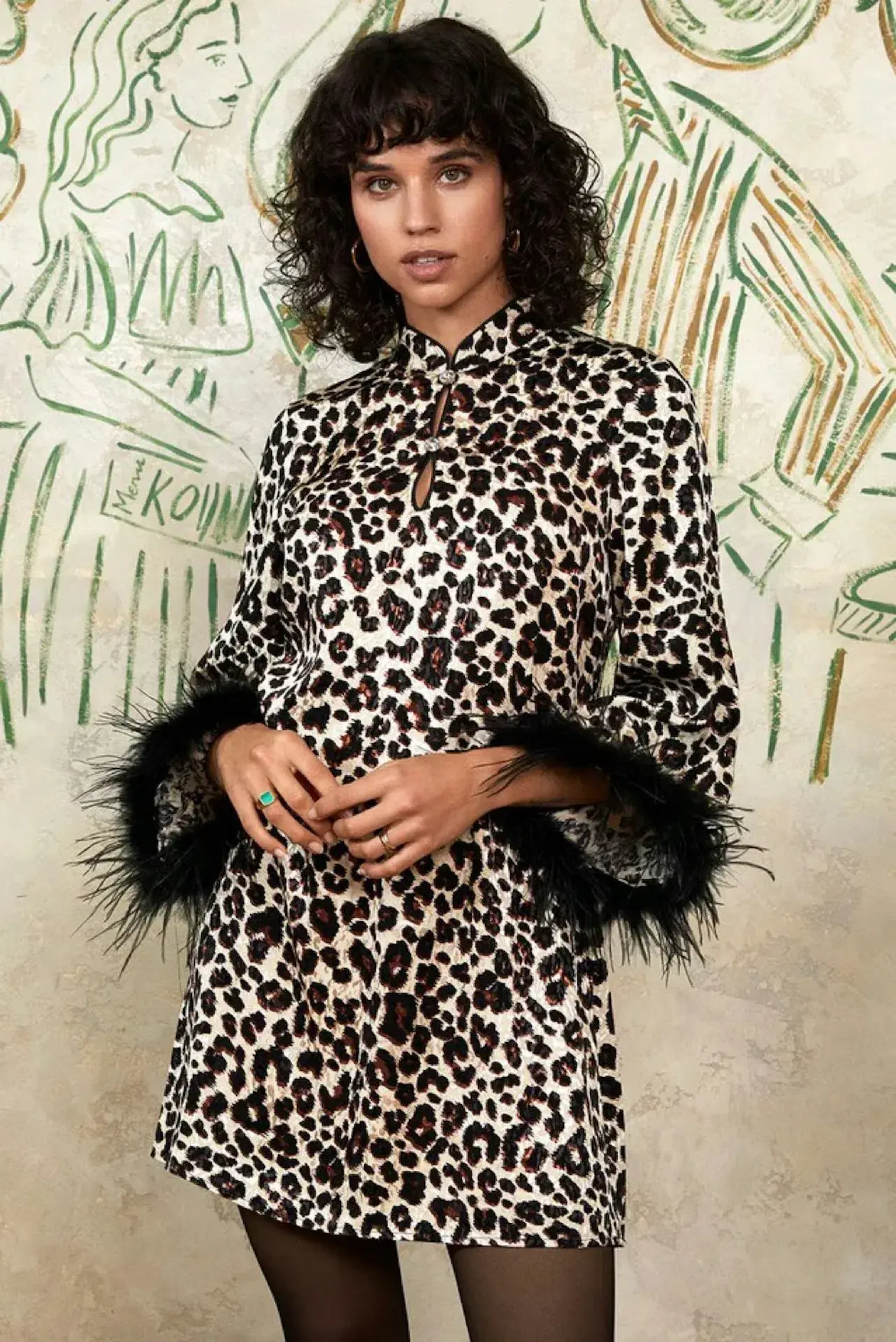 Kitri Kendra Leopard and Feather Mini Dress Print Size UK 12 - Image 1