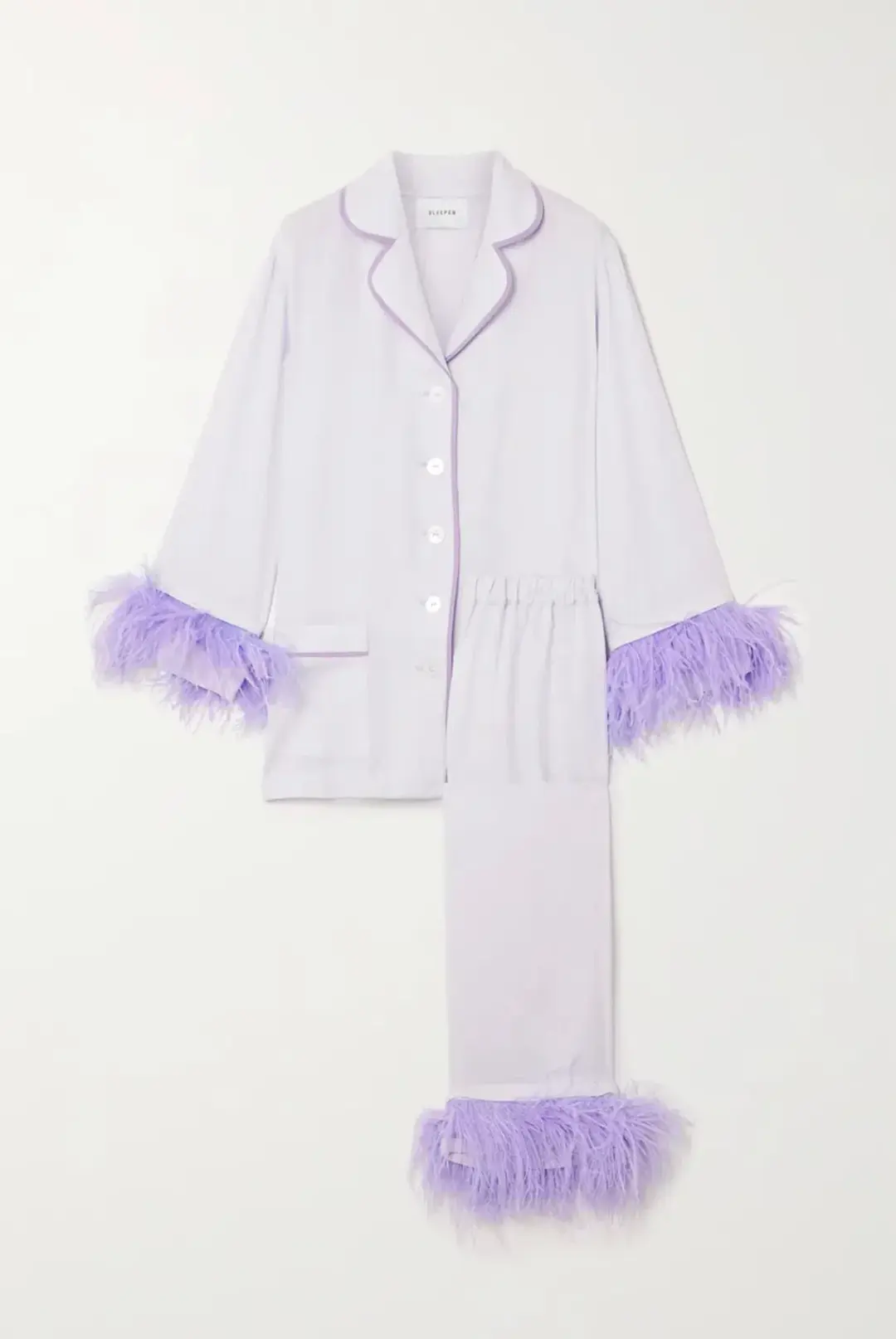 Sleeper Party Double Feather Trimmed Pyjama Set Lilac Size UK 10 for rent on The Volte - main image