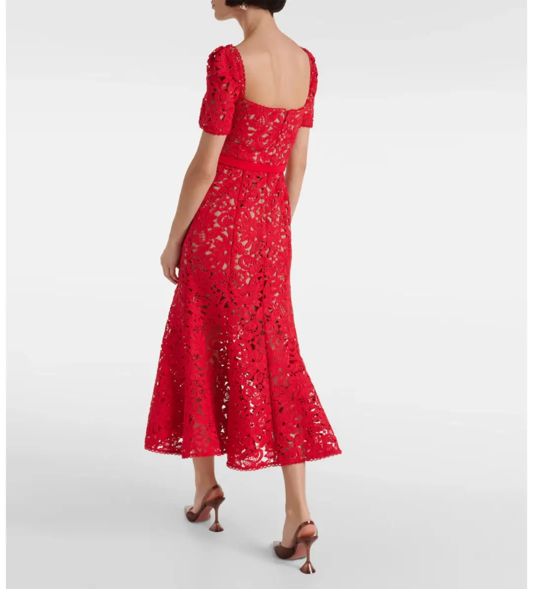 Self-portrait  Belted Lace Midi Dress Red Size 8  for rent on The Volte - main image