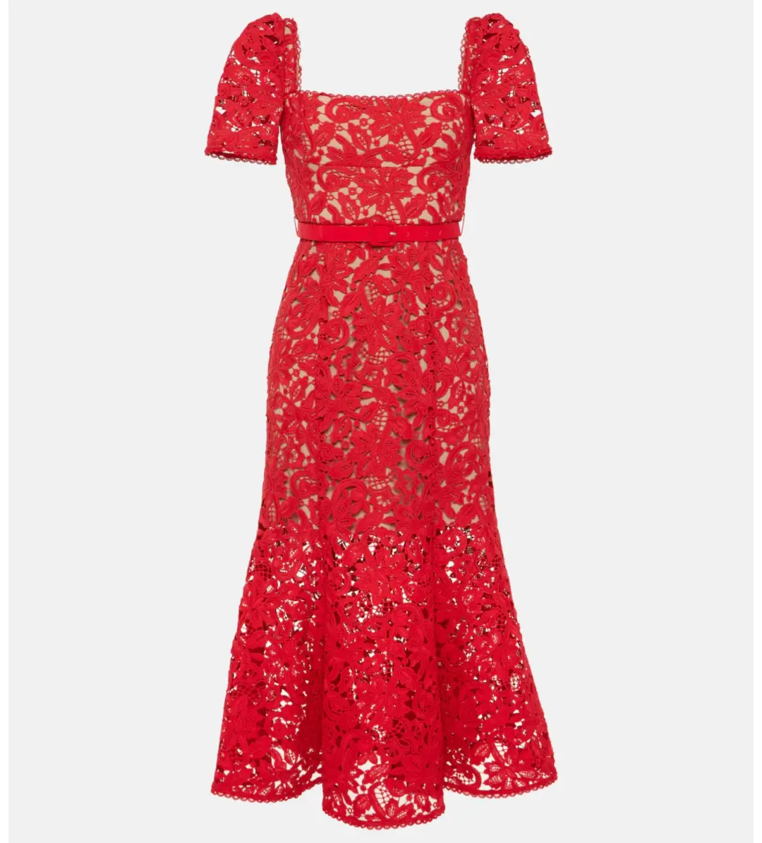 Self-portrait  Belted Lace Midi Dress Red Size 8  for rent on The Volte - main image