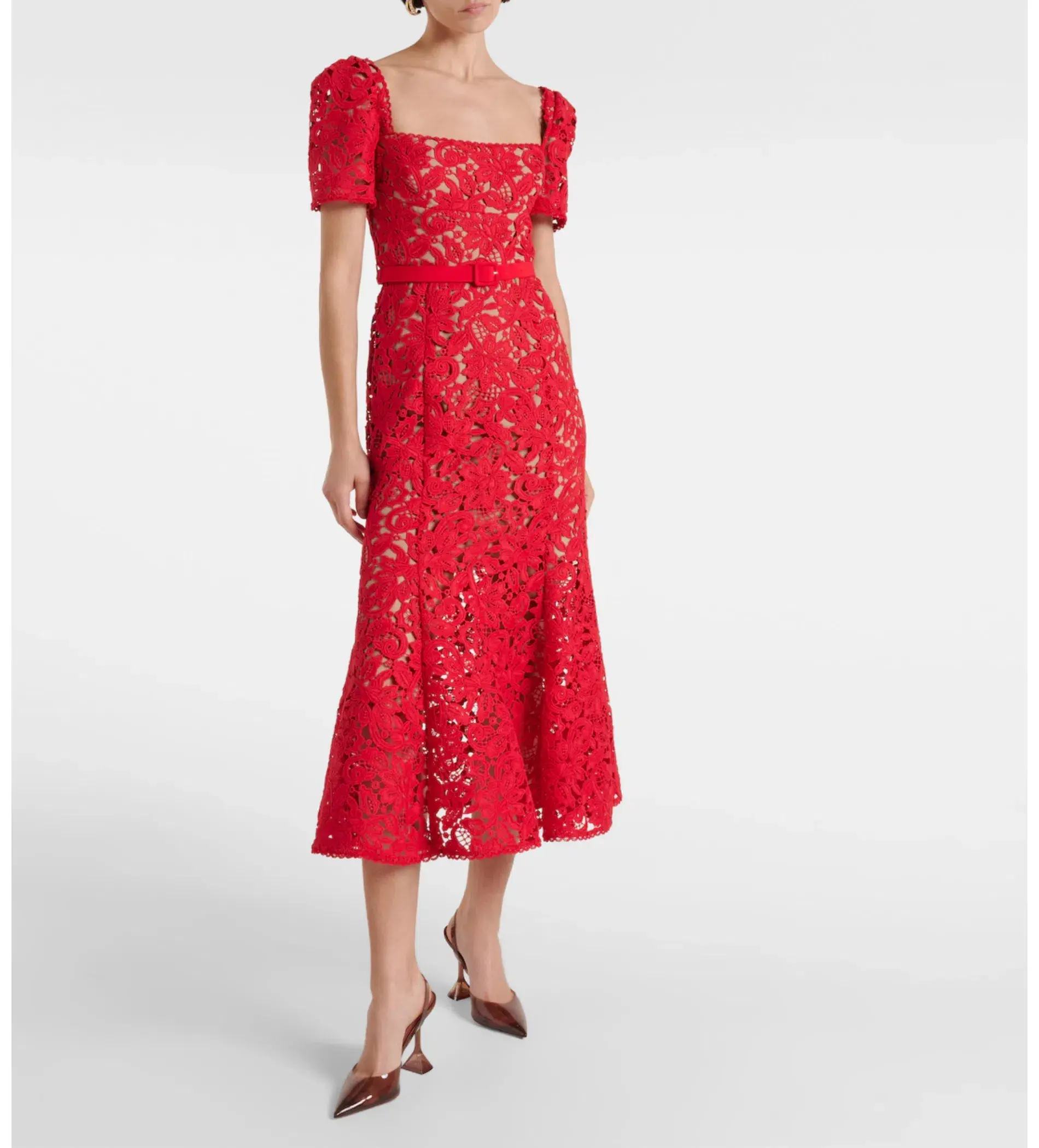 Self-portrait  Belted Lace Midi Dress Red Size 8  - Image 1