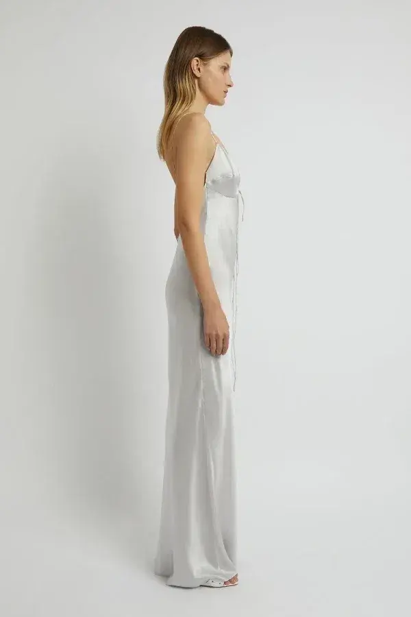 Christopher Esber Slope Tie Silk Maxi Dress Silver Size UK 12 - Image 2