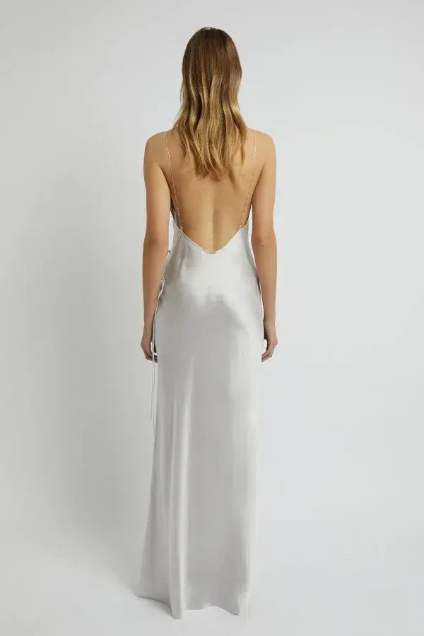 Christopher Esber Slope Tie Silk Maxi Dress Silver Size UK 12 - Image 3