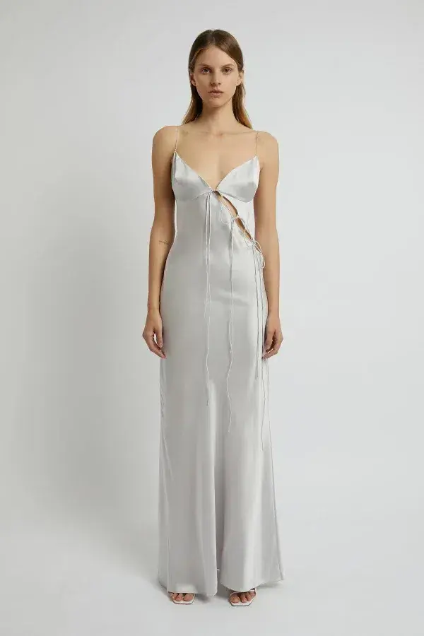 Christopher Esber Slope Tie Silk Maxi Dress Silver Size UK 12 - Image 1