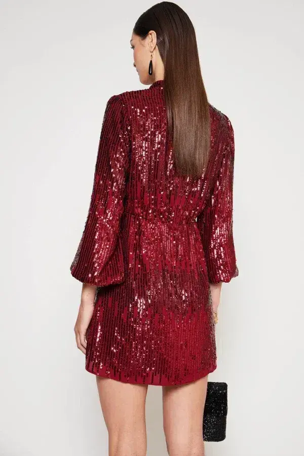 RIXO Samantha Mini Dress Maroon Size UK 12 - Image 3
