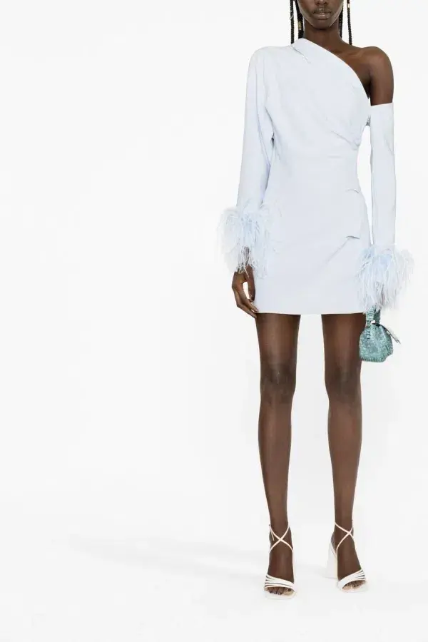 16ARLINGTON Adelaide Feather Mini Dress baby blue Size UK 10 for rent on The Volte - main image