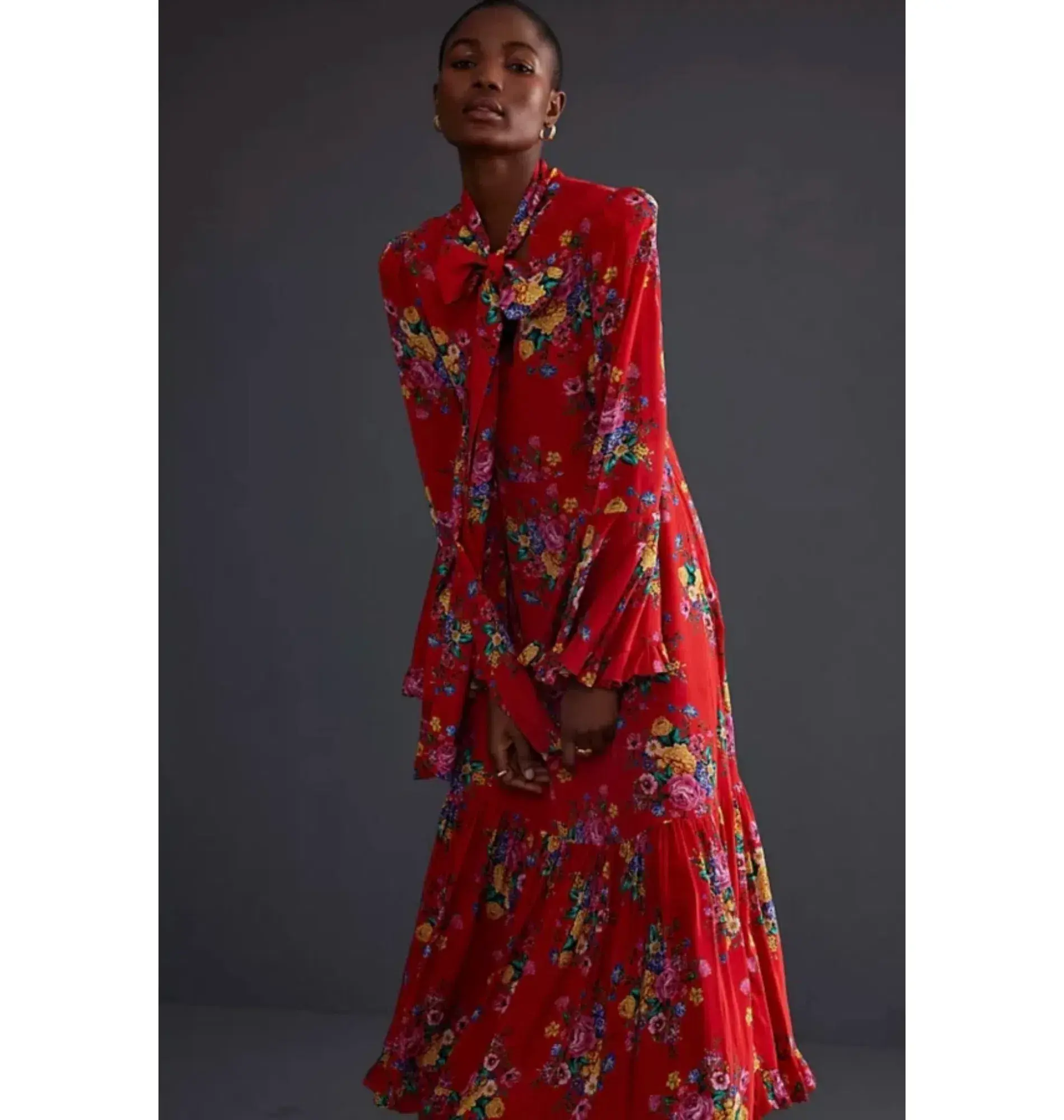 Queens of Archive Goldie Still Life Maxi Dress Red Floral Size UK 10 - Image 3
