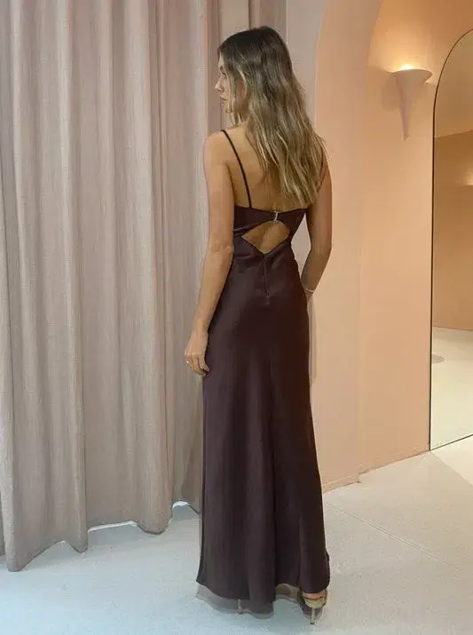 Bec & Bridge Hazel Cut Out Slip Maxi Dress Chocolate Size UK 10 - Image 2