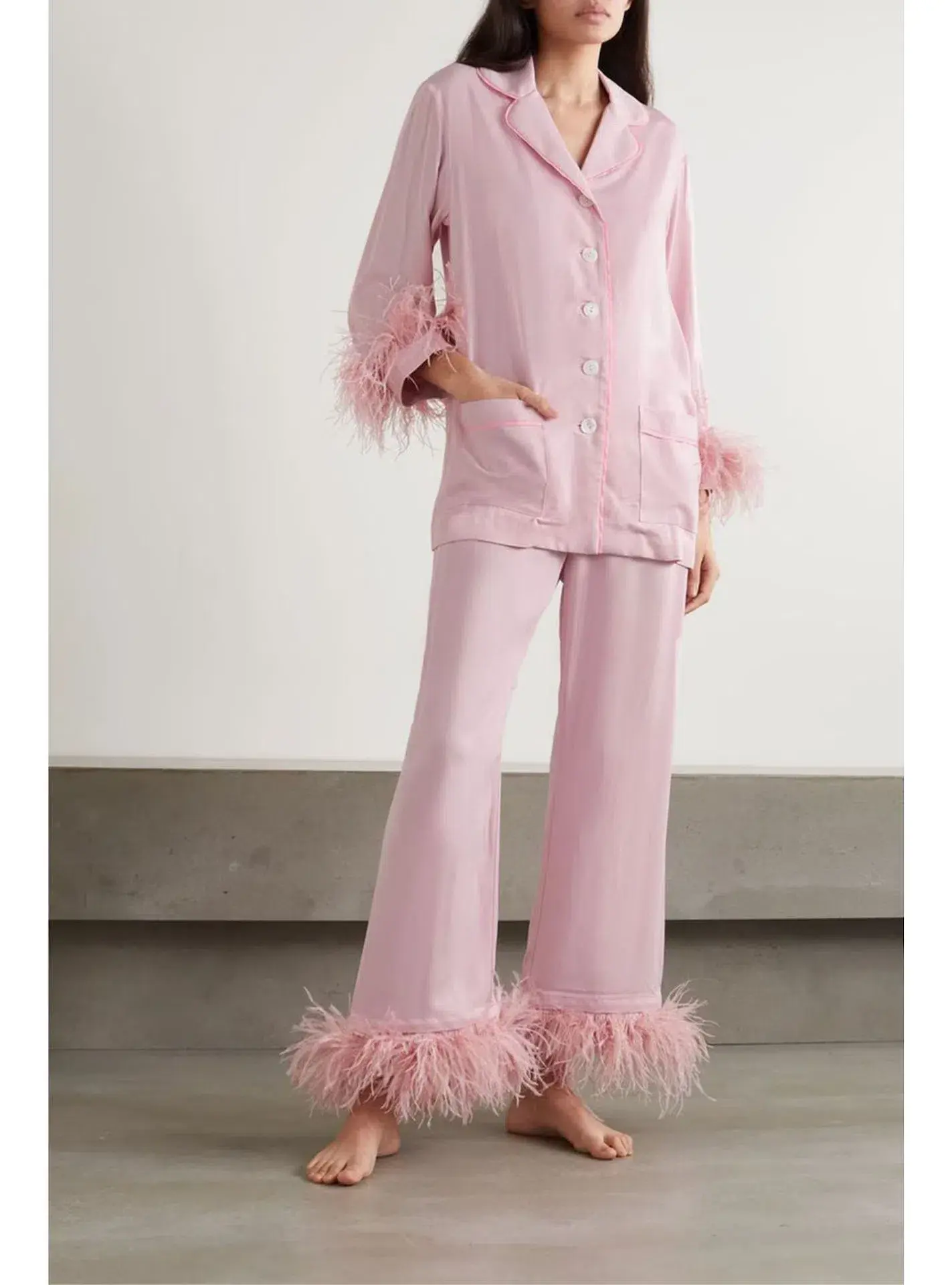 Sleeper Party Feather Trimmed Pajama Set Baby Pink Size M / UK 10 - Image 1