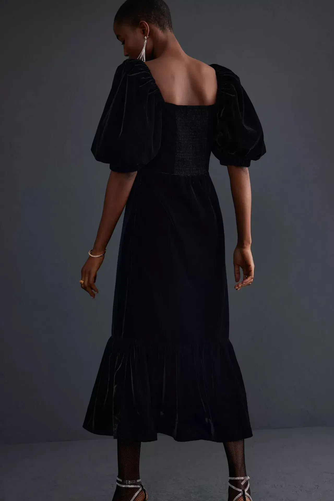 Queens of Archive Genie Velvet Midi Dress Black Size M / UK 10 - Image 3