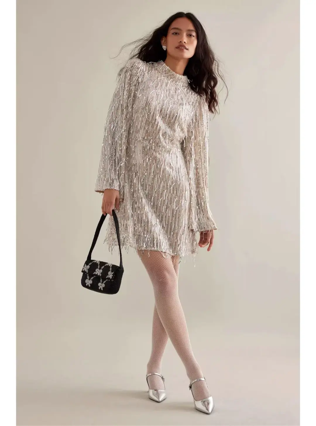 Queens of Archive The Mia Flare Sleeve Mini Dress Sequin Size S / UK 8 for rent on The Volte - main image