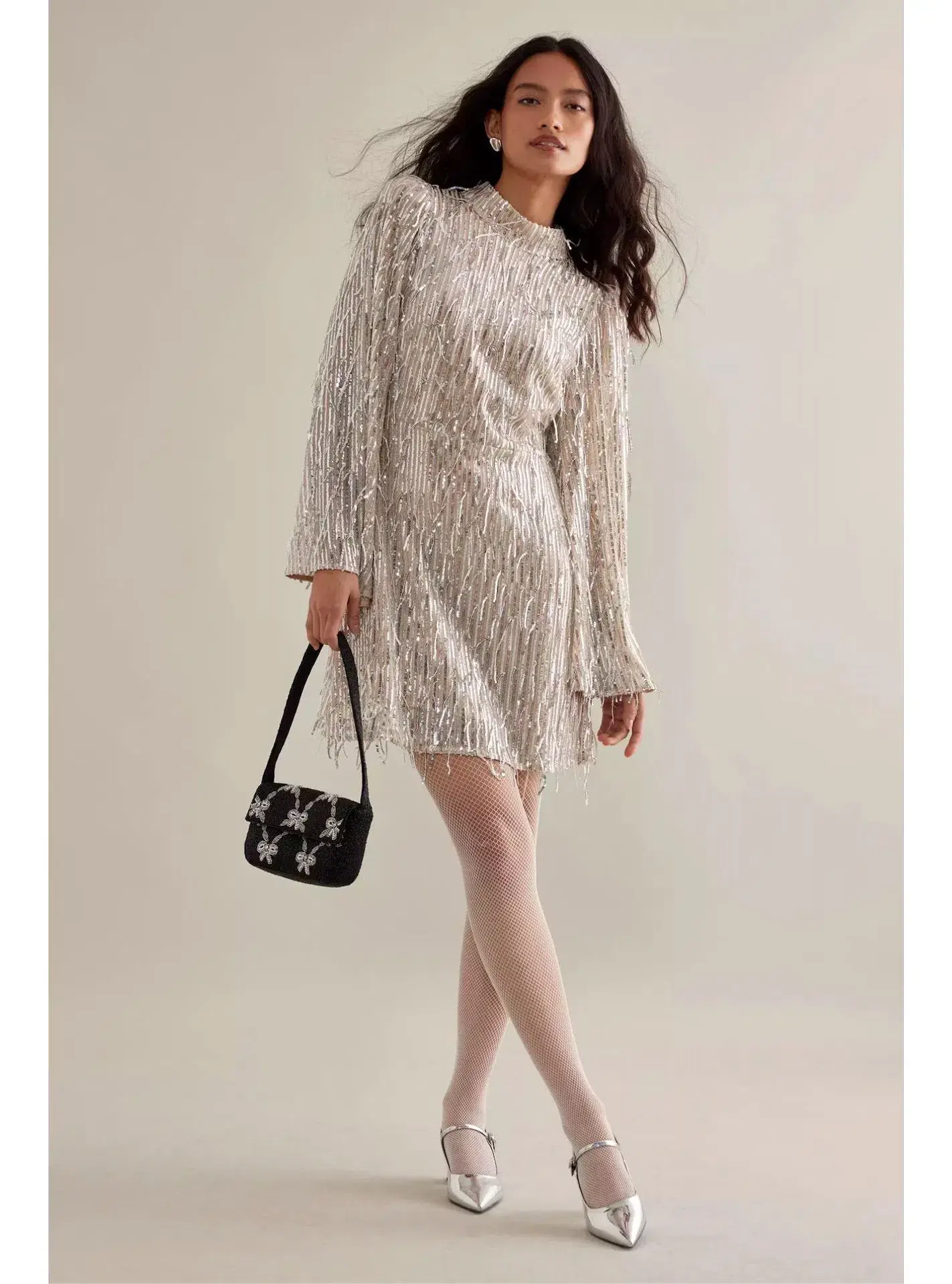 Queens of Archive The Mia Flare Sleeve Mini Dress Sequin Size S / UK 8 - Image 1