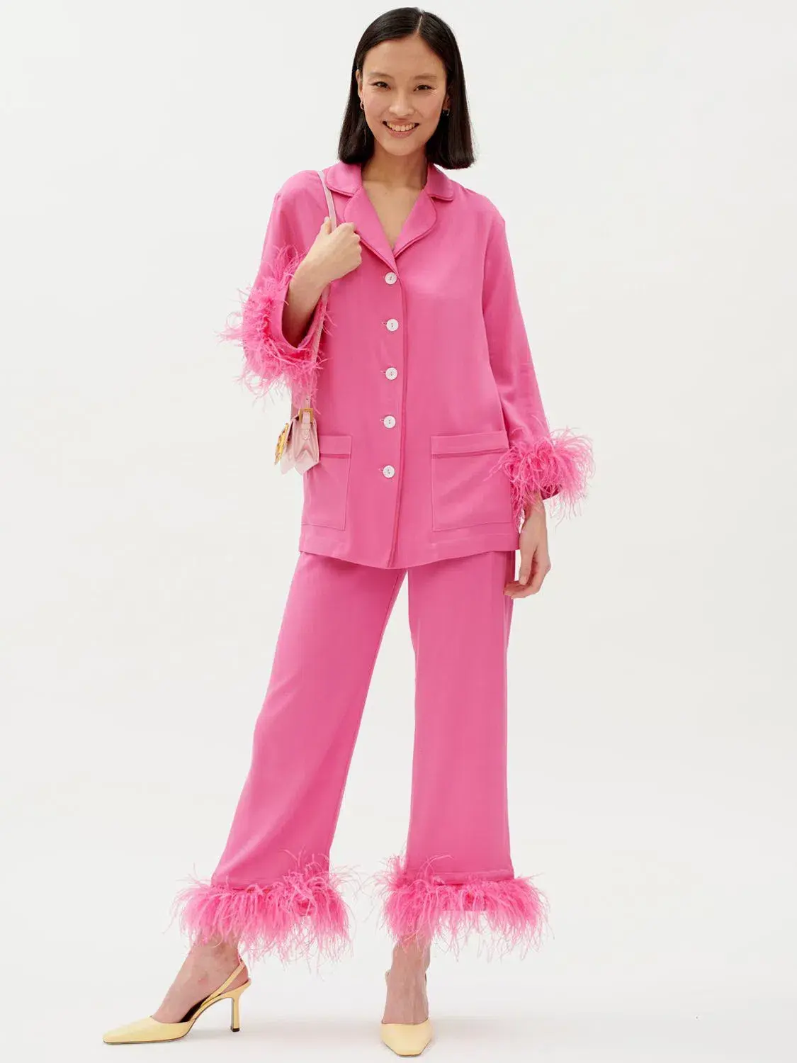 Sleeper Party Double Feathers Pajamas Set Hot Pink Size M / UK 10 - Image 1